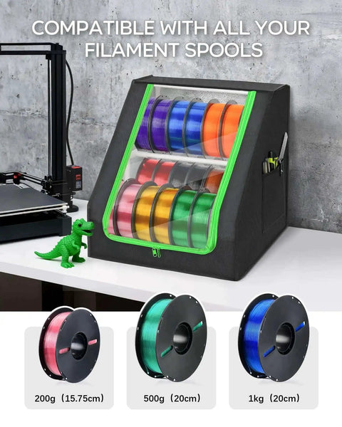 Heavy Duty 3D Printer Filament Storage Box With 21 Spool Capacity, 2-Tier Filament Rack Organizer, on tabletop next to 3D printer.