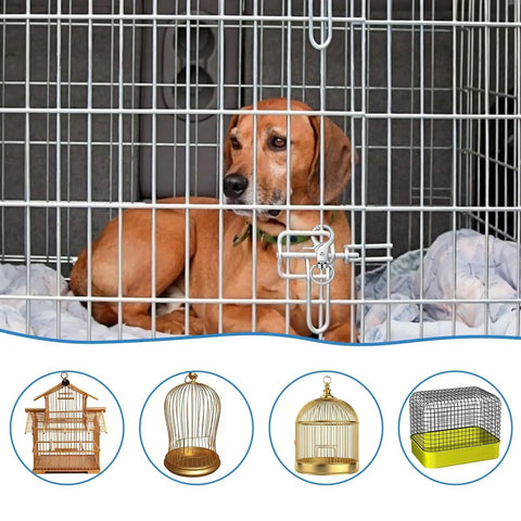 Dog in cage with Heavy Duty Trigger Snap Hooks 2.32 X 0.82 Inch Swivel 360 Degree For Pet Cages attached to door