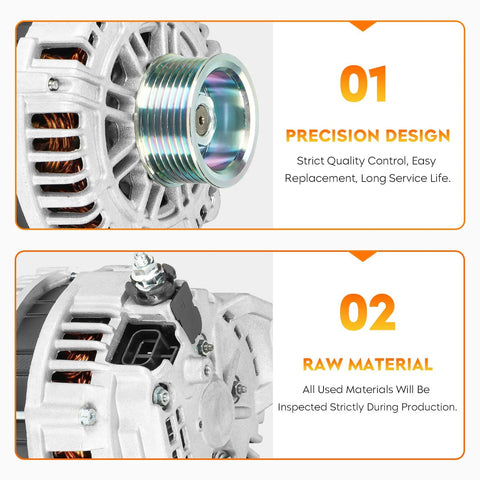 Close-up view of Beefed-Up 5.6L V8 Alternator for QX56 Armada Pathfinder Titan 2004-2006 Models, showcasing precision design and raw materials.