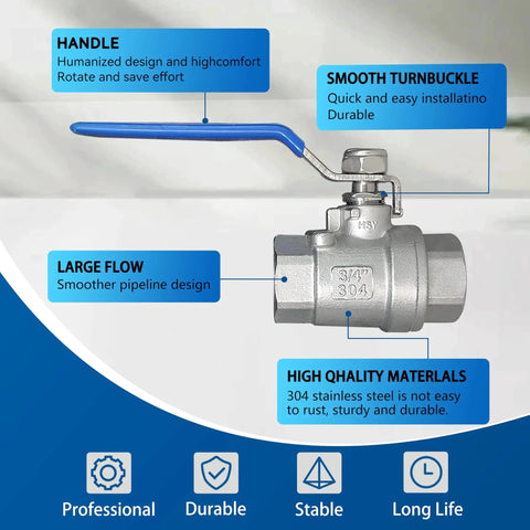 Full Port 3/4 Inch NPT 304 Stainless Steel Ball Valve With Locking Device for Water Oil Gas, durable and easy to install.