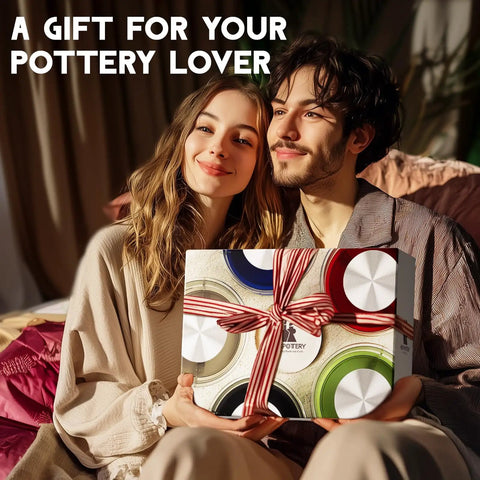 Couple holding gift-wrapped Pottery Wheel Kit For Beginners Kids Teens And Adults With 6 Inch Turntable Two Way Rotation