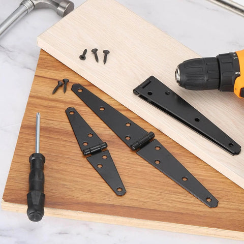 Two Piece Strap Hinges 5 Inch Heavy Duty Tee Gate Hinge Set For Wooden Fences Yard Doors Barn Gate With Screws Iron Black