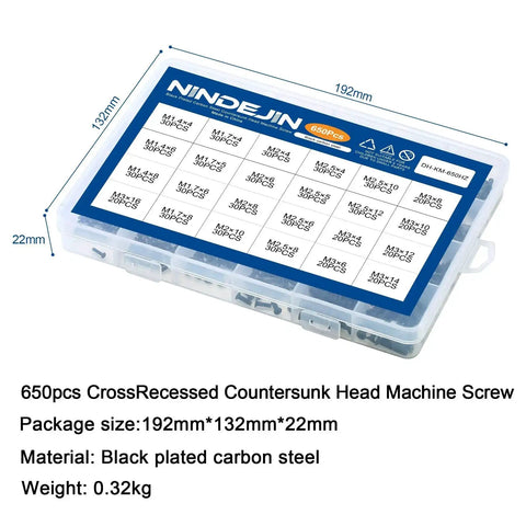 650 Piece Laptop Screw Kit For Replacement And Repair With Miniature Screws In M1.4 M1.7 M2 M2.5 And M3 Sizes storage box