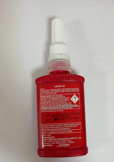 Red bottle of Medium Strength Thread Locker Gel For Metal Waterproof Bonding With Quick Drying Action 50ml Tube Ideal For Automotive Machinery And Equipment Fasteners Easy Application Dope Hold That Keeps Things Tight