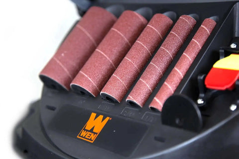 Close-up of drum attachments for Powerful Heavy Duty Oscillating Belt And Spindle Sander With Four By Twenty Four Inch Belt
