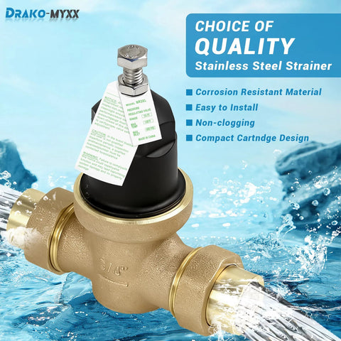 3/4-inch NR3XL pressure reducing valve with double-union FNPT connections; brass body with tags.