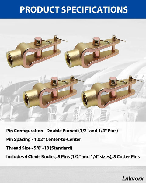Four Pack Slack Adjuster Clevis Double Pin Kit With Straight Pins For Heavy Duty Air Brake Linkage Built To Last Five Eighths Inch By Eighteen Threaded
