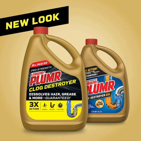 Pro Strength Clog Destroyer Gel For Drains Liquid Drain Cleaner 80 Oz in new packaging, front and side view.