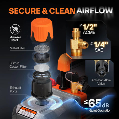 VIVOHOME VG Series AC vacuum pump with 4‑way gauge kit, 3/4 HP, 7.2 CFM, orange/black, includes 5 ft hoses