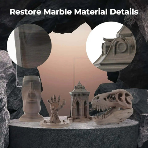 3D printed models using Fossil Gradient Stone PLA Filament 1.75mm For 3D Printing 1Kg Matte Finish Spool, showcasing details.