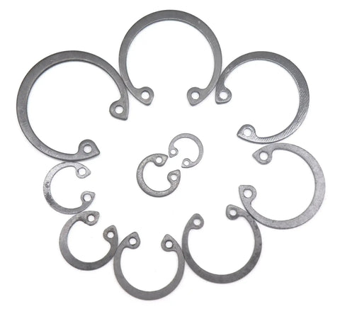 Internal Snap Ring Set 280 Pcs In 10 Metric Sizes Black Alloy Steel C Clips Assortment Kit arranged in fan pattern