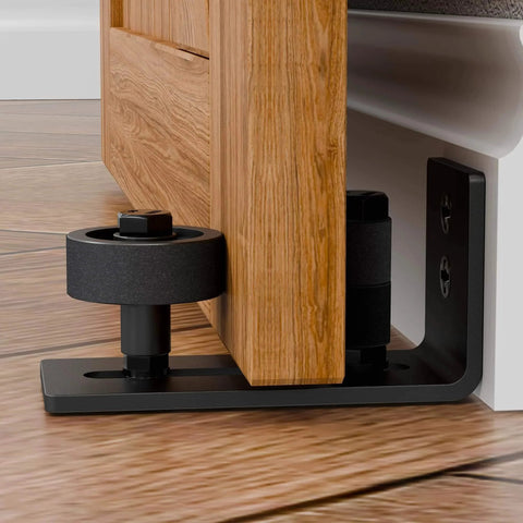 Sliding Barn Door Floor Guide With Adjustable Stay Roller For All Door Sizes Wall Mount Hardware Kit In Black Solid Steel And Nylon