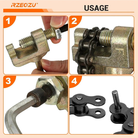 Usage steps for 35 Chain Breaker Tool For T8F Roller Chains With 3mm Pin Replacement for Mountain Bikes Electric Bikes and more.