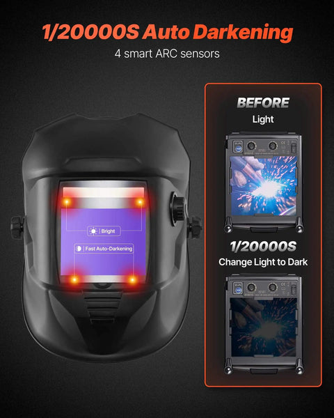 Auto Darkening Welding Helmet Pro Grade With True Color Large Viewing Screen Solar Powered Welder Mask Four Arc Sensors
