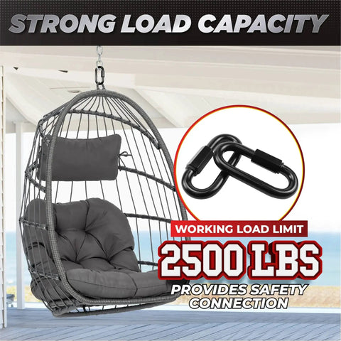 Heavy Duty Chain Quick Links 4.2 Inch 2 Pack, 2500 LBS Weight Capacity, shown with hanging chair for hammock use