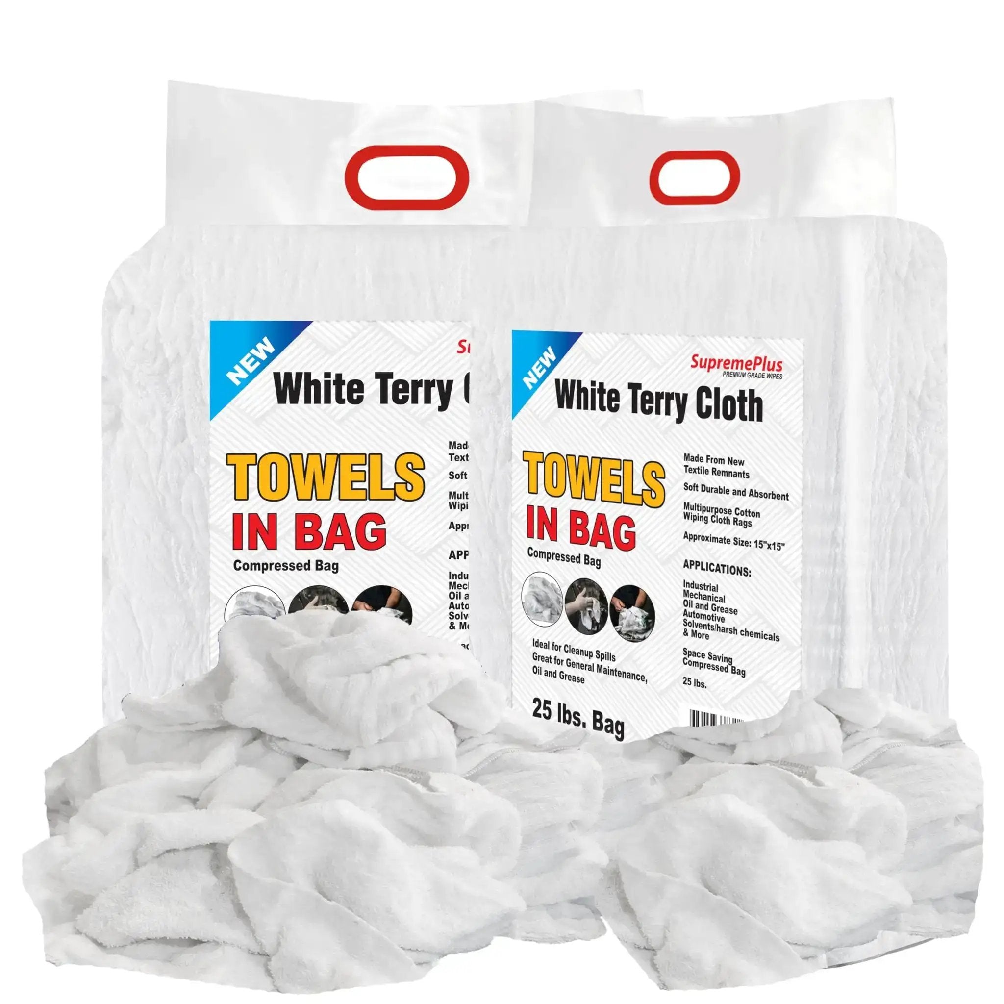 Premium White Terry Cloth Rags 25 Lb Bag Two Pack Beas...