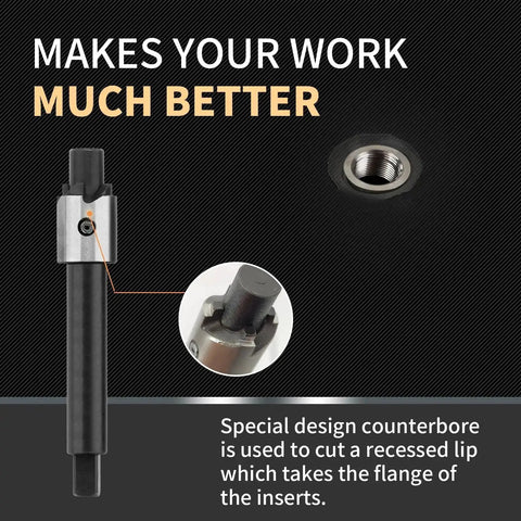 Metric M6X1.0 Thread Repair Kit With Stainless Steel Inserts, HSS Drill, image showing close-up of counterbore tool and insert