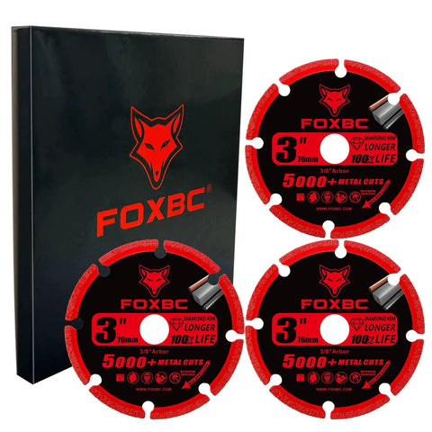3 Inch Diamond Cut Off Wheel Set For Metal Cutting With 5000 Plus Life On Rebar Stainless Steel Angle Iron Cast Iron Aluminum Pipes Sheet Metal Three Eighths Inch Arbor 3 Pack FOXBC