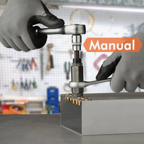 Rivet Nut Installation Tool Set For SAE And Metric Nutserts 15pcs Heavy Duty in use on metal plate, manual operation shown.