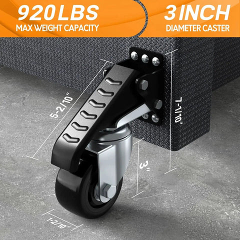 Heavy Duty Retractable Workbench Casters Set Of 4 Side Mount 3 Inch Stepdown Castor Wheels attached to table