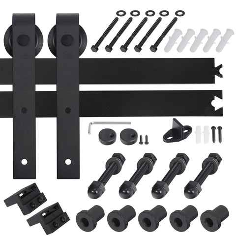 6.6 Foot Single Barn Door Hardware Kit For 36 To 40 Inch Doors, Heavy Duty Steel Sliding Rail With Rollers and Stopper, components shown