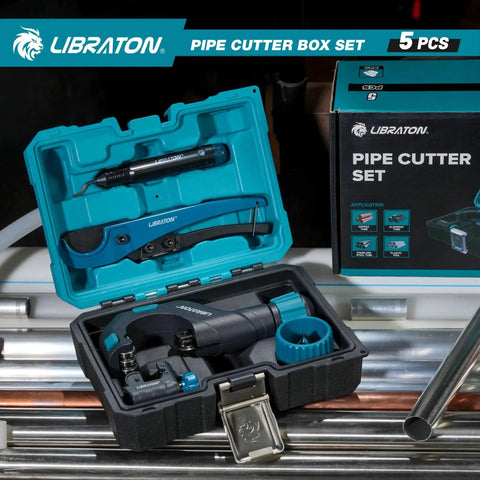 Heavy Duty Pipe Cutter Set Pro Grade 5 Piece Tubing Tool Kit Including Copper Tube Cutter One Eighth To Two Inches PEX Cutter