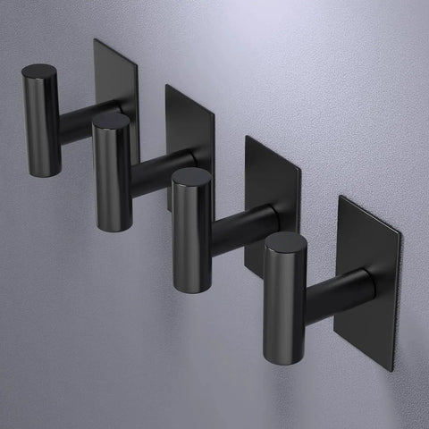 Heavy Duty Adhesive Wall Towel Hooks Waterproof No Drill Mount For Kitchen Bathroom Closet Black 4 Pack Ideal For Towels Coats
