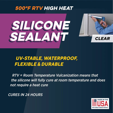Rutland 500°F RTV silicone sealant, clear high-heat gasket maker by Amazon; UV-stable and oil resistant