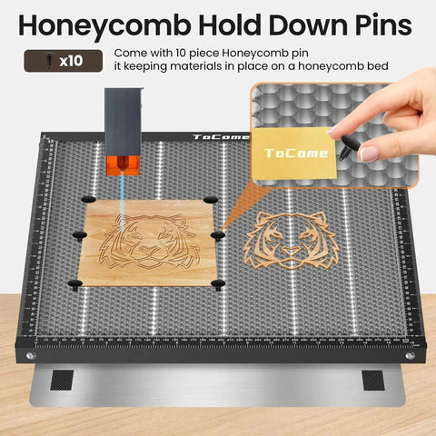 Heavy Duty Steel Honeycomb Laser Bed 500x500x22mm With Magnetic Hold Down For D1 D1 Pro Falcon 2 And Most Laser Engravers Premium Heat And Smoke Dissipation For Precise Cuts And Clean Engraving with hold down pins.