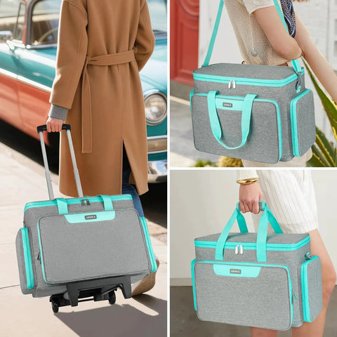 Rolling Sewing Machine Case With Wheels And Trolley Handle, Spacious Carrying Bag For Most Standard Sewing Machines And Accessories