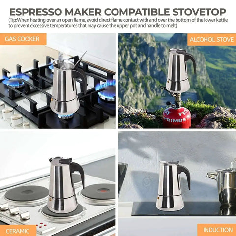 Two Cup 100ml Stainless Steel Moka Pot Espresso Coffee Maker For Stovetop Brewing With Italian Classic Greca Style Mocha Machine