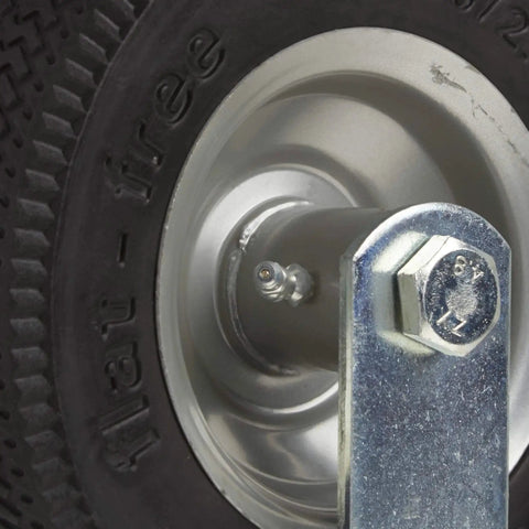 Close-up of 8 Inch Rigid Caster With Flat Free Polyurethane Foam Tire Non Marking Sawtooth Tread, showing wheel and metal mount.