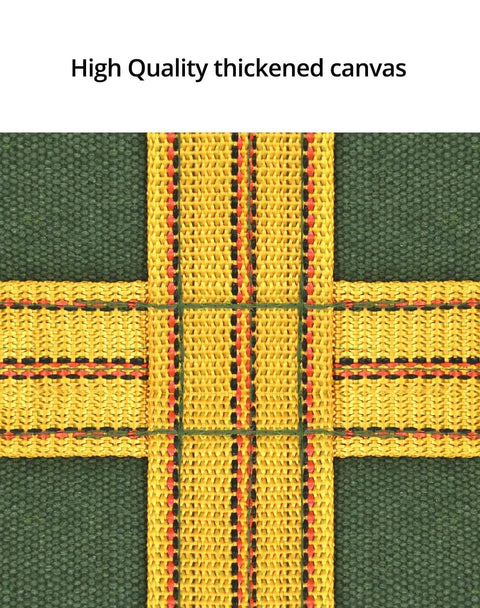 Close-up of heavy duty canvas cargo lifting pad net with thickened canvas and reinforced polyester cross for durability.