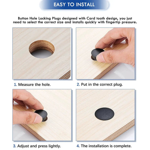 Installation steps for 250 Piece Nylon Hole Plugs Set In 8 Sizes 1/4 To 1 Inch Black Flush Panel Knockout Locking Plugs