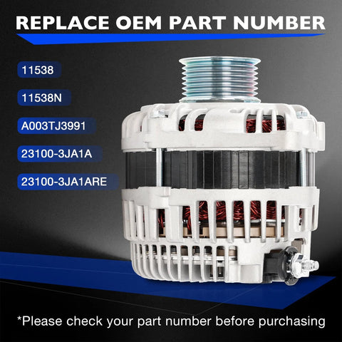 Drop In 12V 150A Alternator Replacement For Murano 2015 2017 Pathfinder 2013 2017 Infiniti QX60 Side View