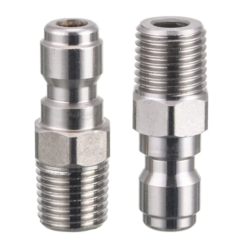 Heavy Duty 2 Pack 1 Quarter Quick Connect to Male NPT Fittings for Pressure Washers, 5000 PSI, Stainless Steel