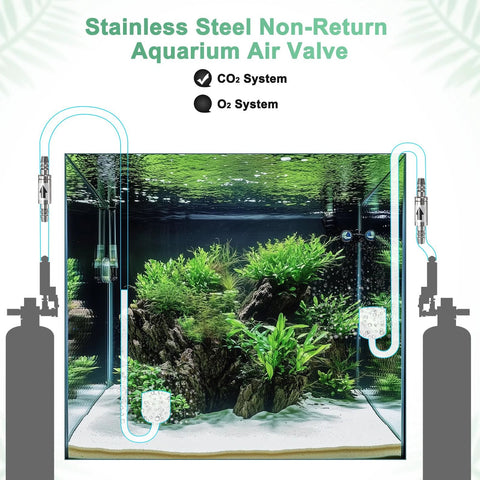 M METERXITY aquarium check valve kit, stainless steel one-way valve with 2 plastic check valves and 2 suction cups