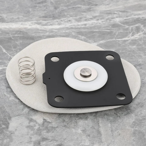 Be In Your Mind dust collector 1-inch pulse valve diaphragm plate with spring, black plate and white diaphragm.