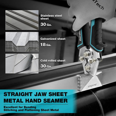 Rugged Pro Grade 3 Inch Sheet Metal Bender With Ergonomic TPR Handle, Straight Jaw Hand Seamer bending metal in tight spaces