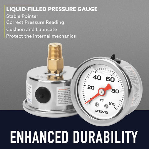Inline Low Pressure Fuel Gauge For Oil Water And Air With One And A Half Inch Dial Glycerin Filled Stainless Steel Case
