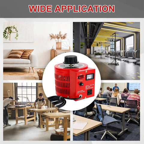 Auto Voltage Transformer 110V Input to 0 to 130V AC Variable Voltage Converter 500W with voltmeter and power cord in use.