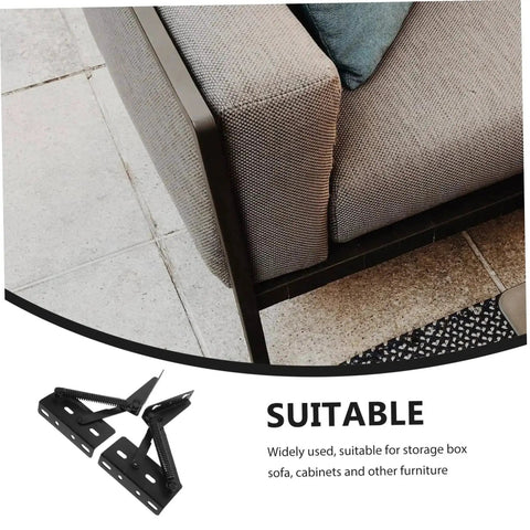 Heavy Duty Folding Sofa Hinges Set 2 Pack with Spring Loaded Support shown with sofa corner and hinge illustration