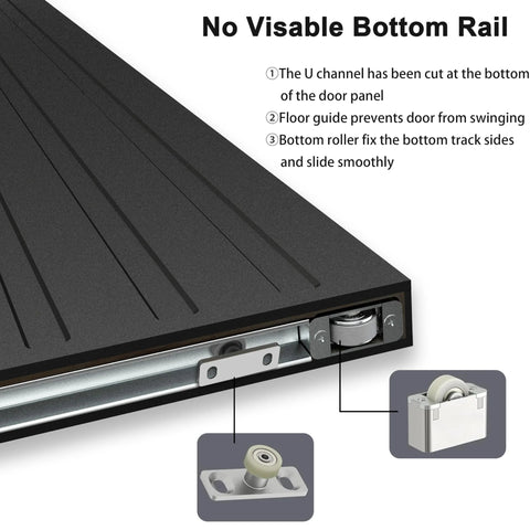 Concealed Sliding Barn Door With Soft Close For Interior Use, Black Vinyl Wrapped Hidden Barn Door, 30x84 Inches detail without visible rail