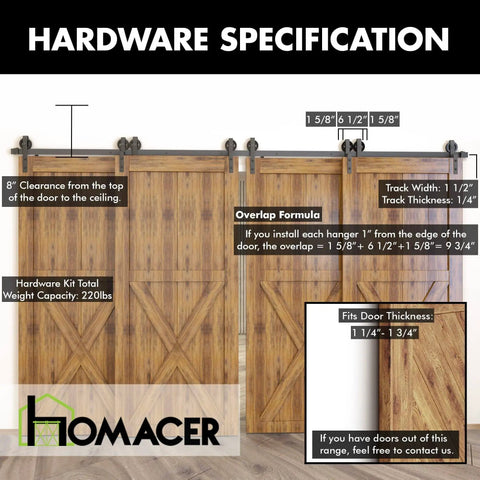 Black Rustic Single Track Bypass Sliding Barn Door Hardware Kit For Four Doors 10 Foot Flat Track With Spoke Wheel Rollers Includes Two Flat And Two Bent Roller Sets Pro Grade Easy Install Smooth Glide And Quiet Operation