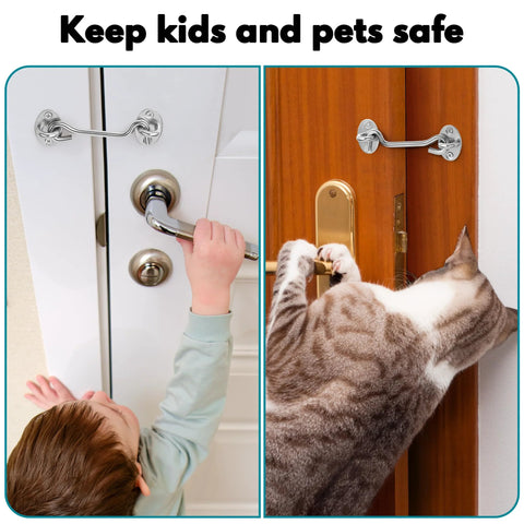 Privacy Hook And Eye Latch For Barn Doors Two Pack Stainless Steel Gate And Cabinet Latch installed on wooden door