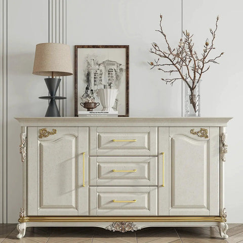 Gold 5 Inch Square Cabinet Handles 6 Pack Zinc Alloy Drawer Pulls on modern dresser in elegant room setting