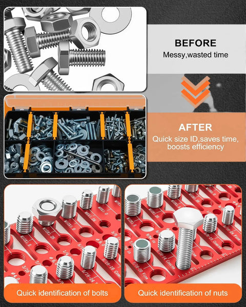 57 In 1 Nut And Bolt Thread Checker With 21 Standard And 17 Metric Thread Gauges And 19 Drill Bit Gauges Wall Mount Bolt Size Finder