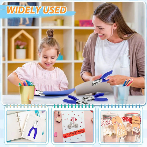 Woman and girl using Six Piece Craft Hole Punch Set With One Quarter Inch Punches For Scrapbooking And Card Making Includes Round Square Floral Heart Star And Triangle Shapes Totally Handy Lightweight Tool With Soft Grip Handles