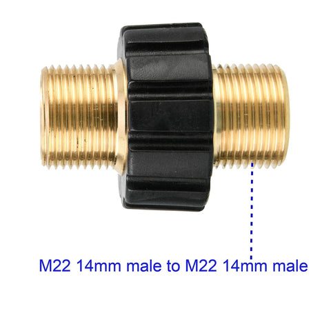 Pressure Washer Quick Connect Adapter Set 9 Pack M22 To Three Eighths Inch And Three Quarters Inch Quick Disconnect Male Hose Adapters For Easy High Power Cleaning And Universal Fit, featuring a brass M22 14mm male connector.