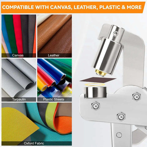 All In One 700 Set Grommet Kit With Magnetic Pliers for canvas, leather, plastic, tarpaulin, and Oxford fabric.